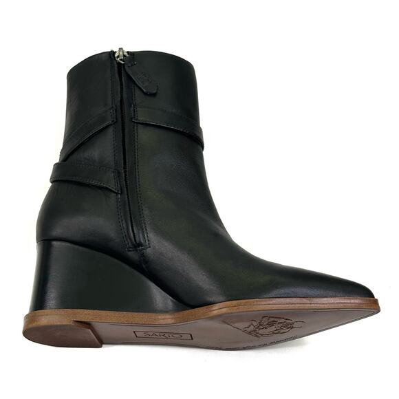 Franco Sarto Emina Black Leather Pointed Toe Wedge Ankle Boot Womens 7M New $190 - Picture 6 of 13